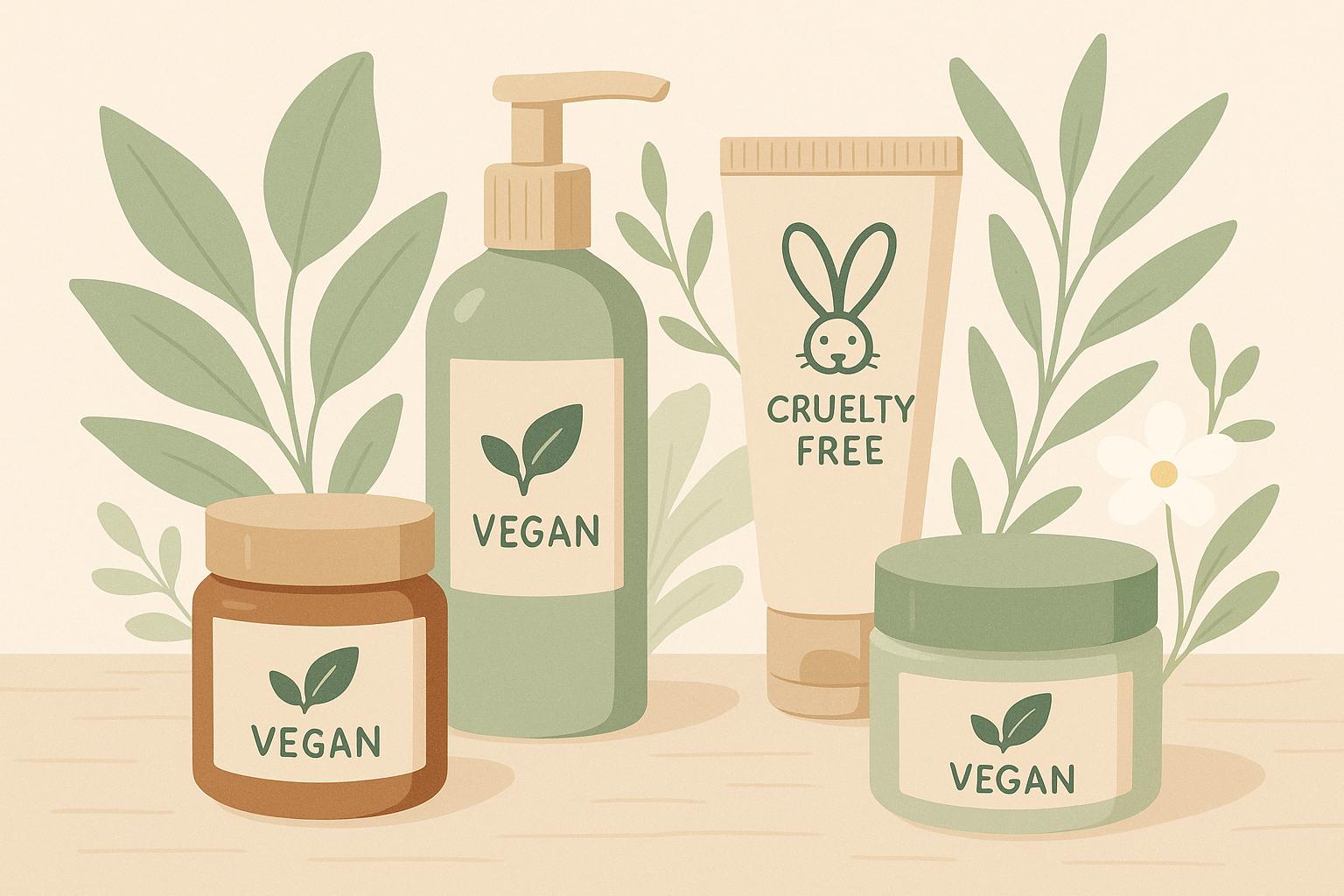 Cosméticos veganos unem beleza, ética e sustentabilidade, oferecendo produtos livres de origem animal e cruelty-free que cuidam da pele e do planeta. (imagem gerada com inteligência artificial)