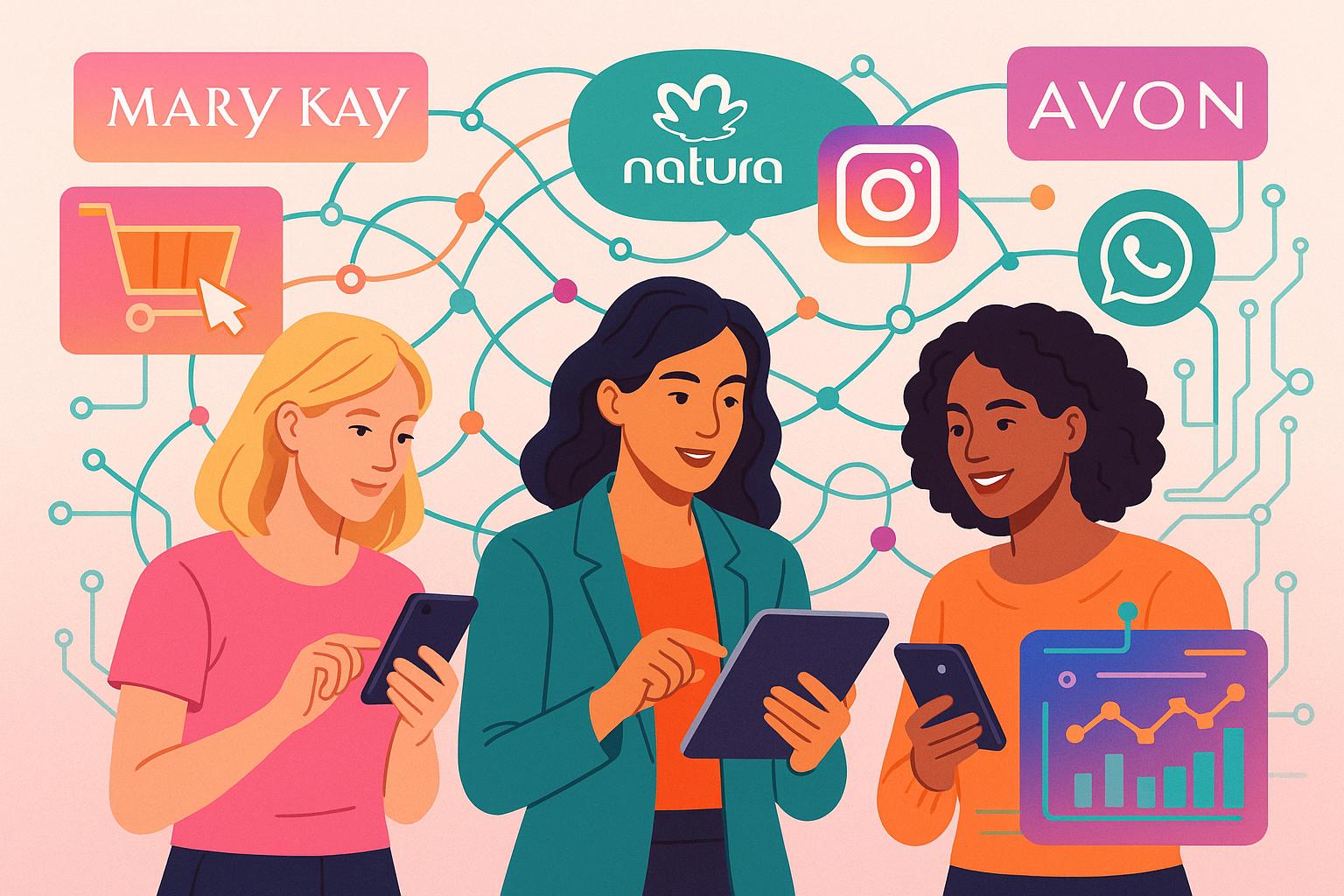 Mary Kay, Natura e Avon inovam com estratégias digitais, unindo vendas tradicionais e tecnologia para crescer no mercado de beleza e e-commerce. (imagem gerada com inteligência artificial)