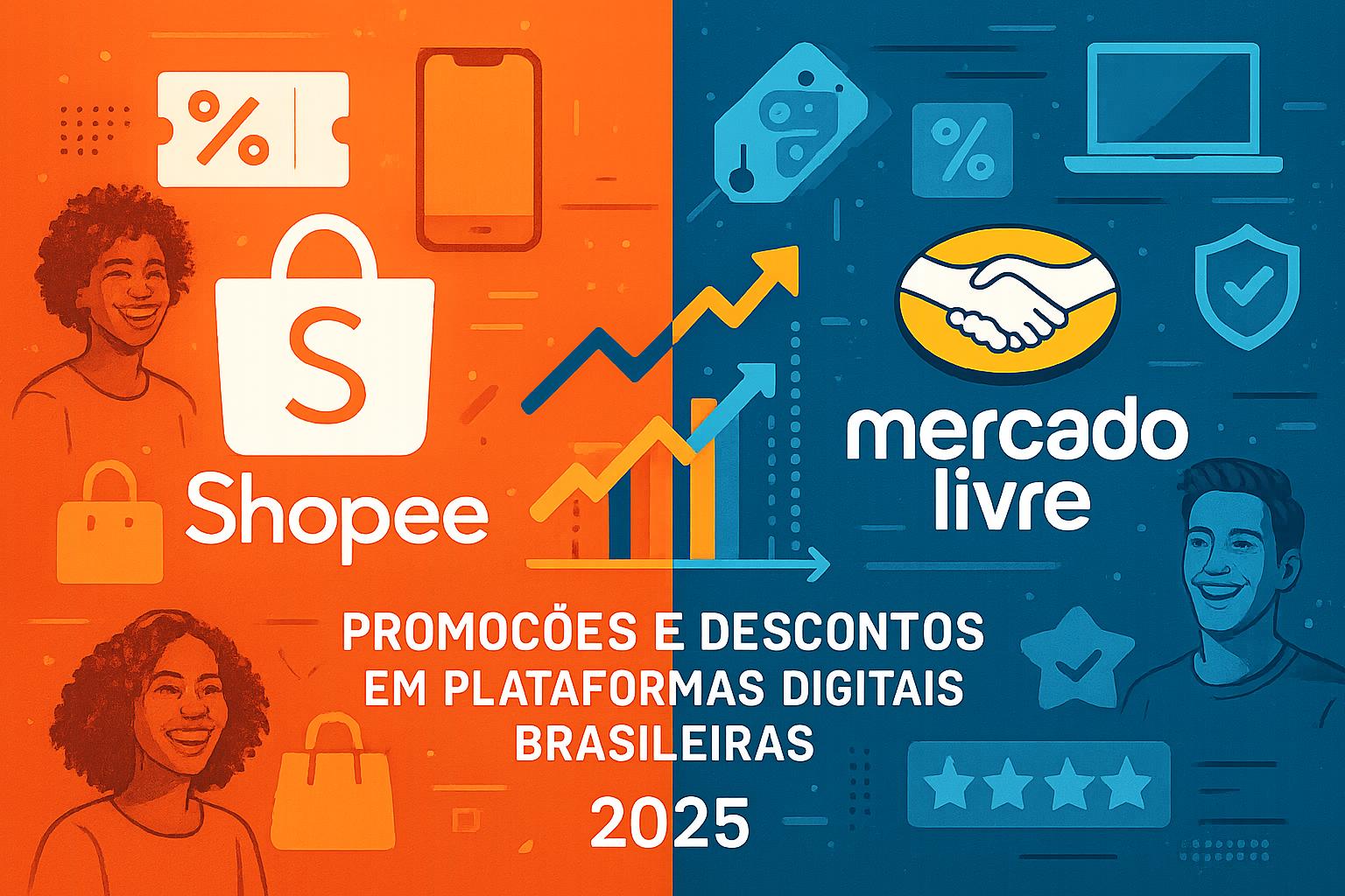 Shopee vs Mercado Livre em 2025: descubra quem oferece mais promoções, descontos e vantagens para consumidores e vendedores no e-commerce brasileiro. (imagem gerada com inteligência artificial)