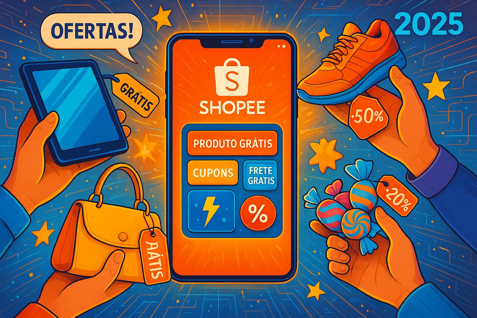 Produtos grátis na Shopee em 2025 oferecem economia, cupons, frete grátis e promoções imperdíveis. Aproveite estratégias para comprar inteligente. (imagem gerada com inteligência artificial)