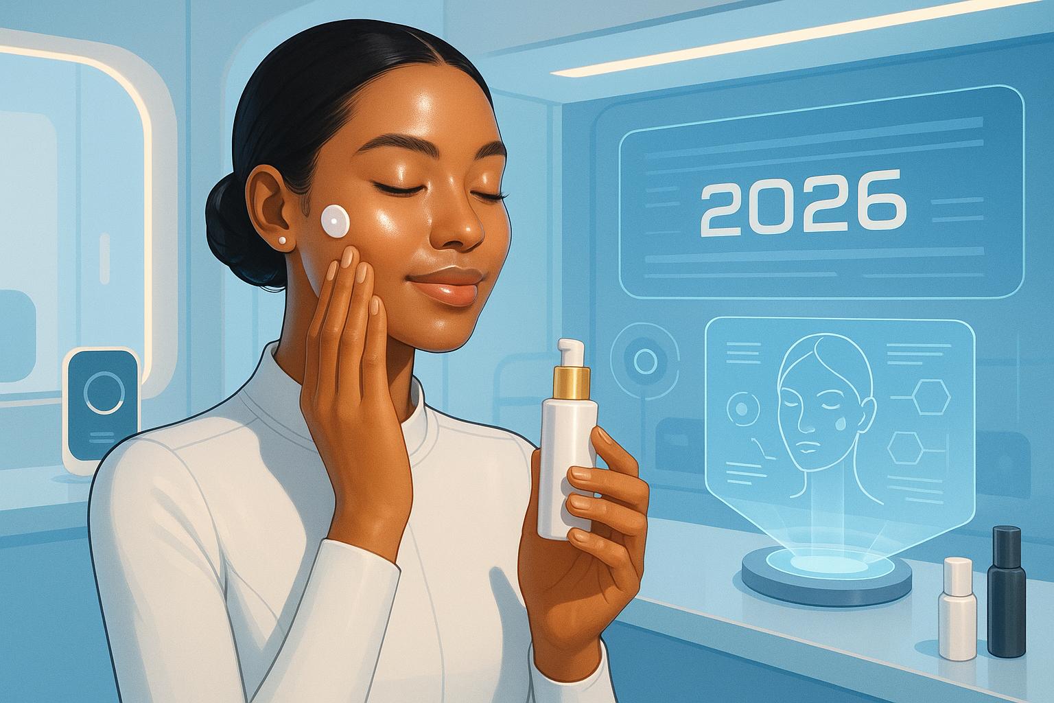 Skincare em 2026 aposta na inovação, proteção avançada, rotina minimalista e ativos multifuncionais para uma pele saudável, luminosa e protegida. (imagem gerada com inteligência artificial)
