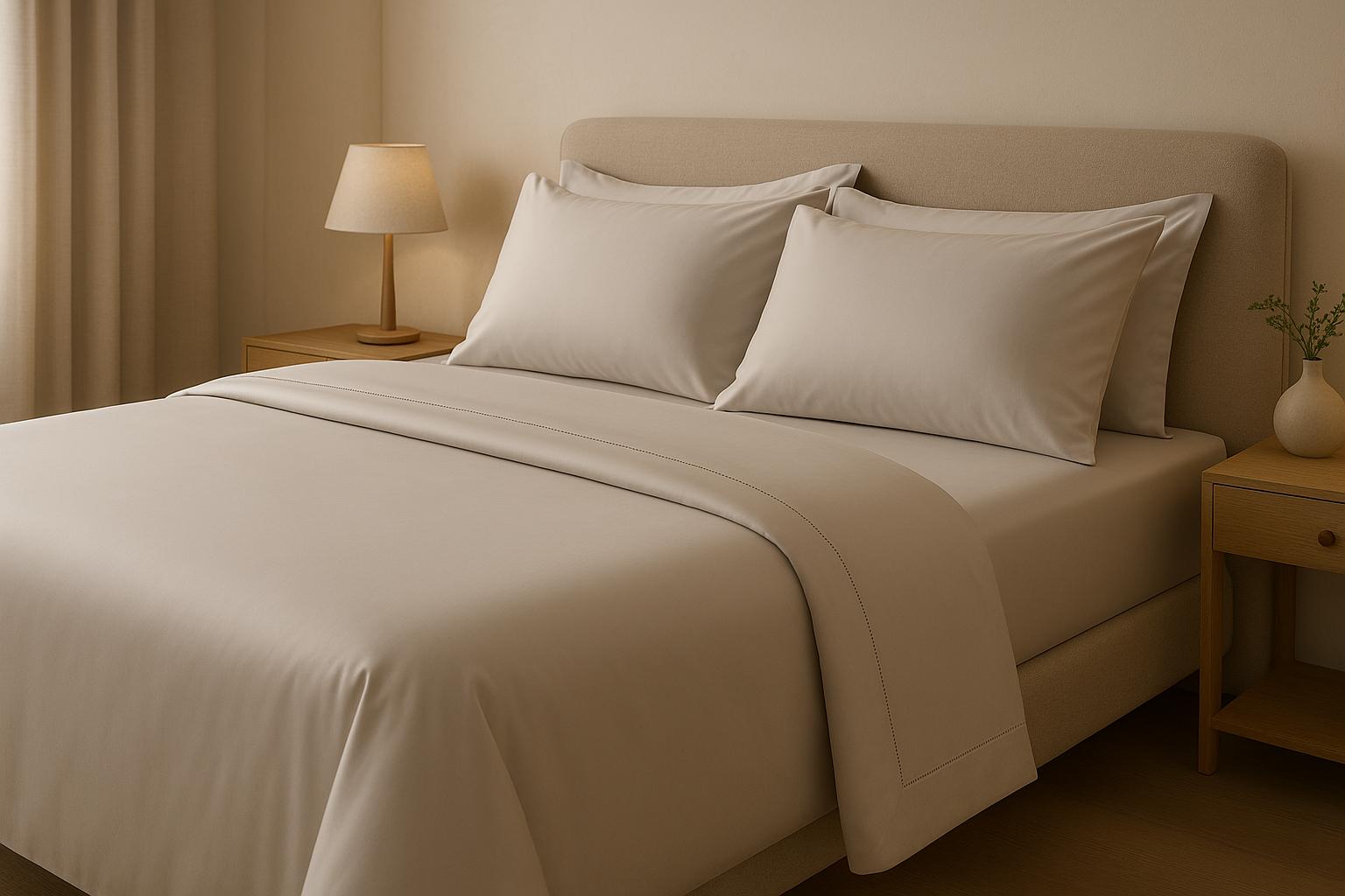 Conforto, sofisticação e durabilidade: o jogo de lençol 03 peças Micropercal 400 fios com detalhe em ponto palito garante maciez, fácil cuidado e elegância ao seu quarto. (imagem gerada com inteligência artificial)