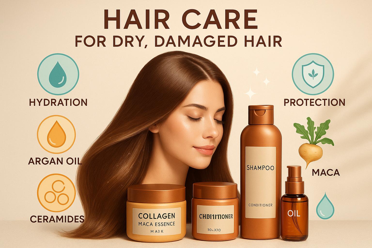 Kit Completo Karseell: cuidado profissional para cabelos secos, danificados e quimicamente tratados, com máscara, shampoo, condicionador e óleo, promovendo hidratação, força e brilho. (imagem gerada com inteligência artificial)