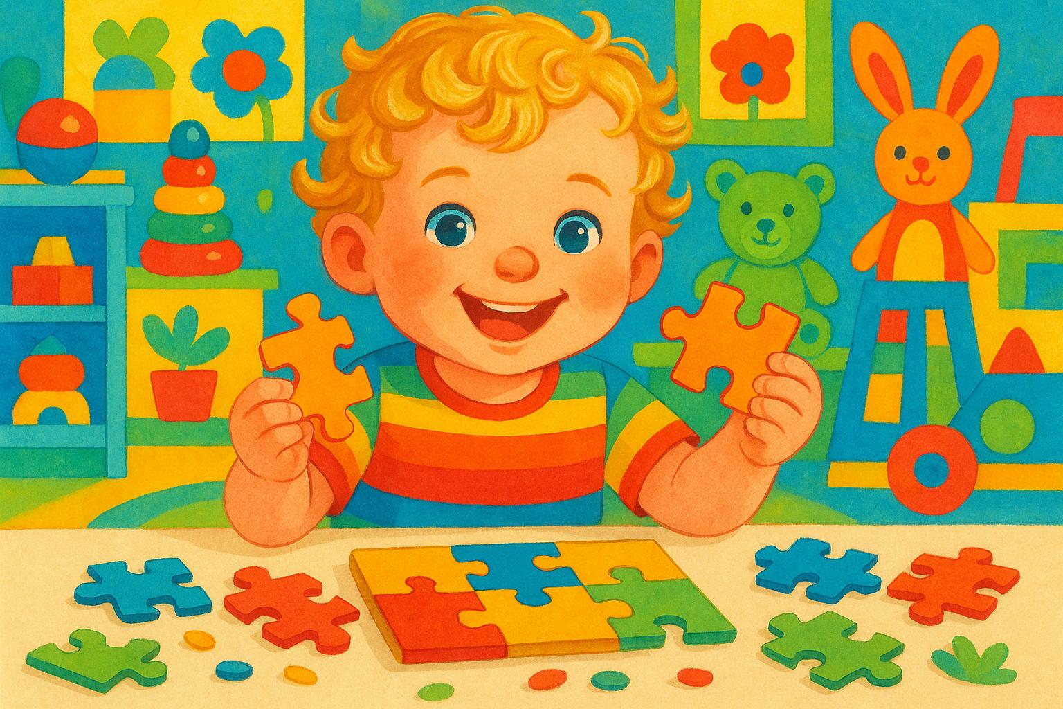 Quebra-cabeça infantil em MDF com 20 peças que estimula criatividade, coordenação motora e raciocínio lógico de forma segura e divertida. (imagem gerada com inteligência artificial)