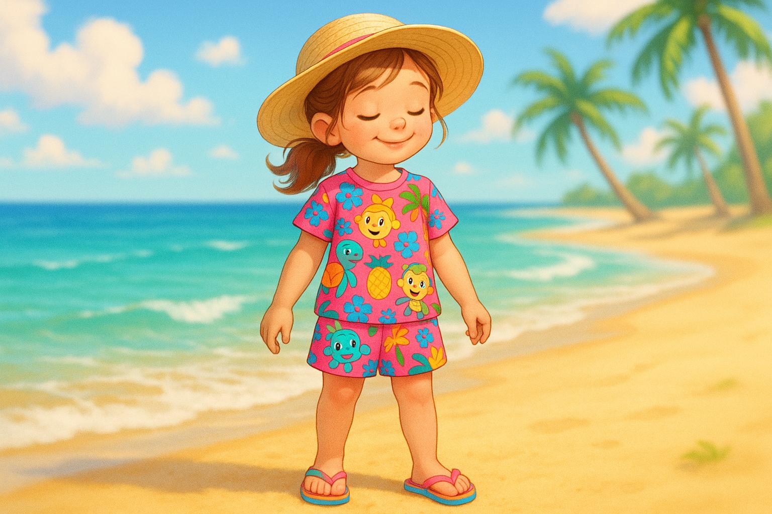 Biquini infantil Stitch em tecido leve, secagem rápida e caimento perfeito. Conforto, estilo e resistência para dias de sol, praia e piscina. Tamanhos 2-16 anos. (imagem gerada com inteligência artificial)