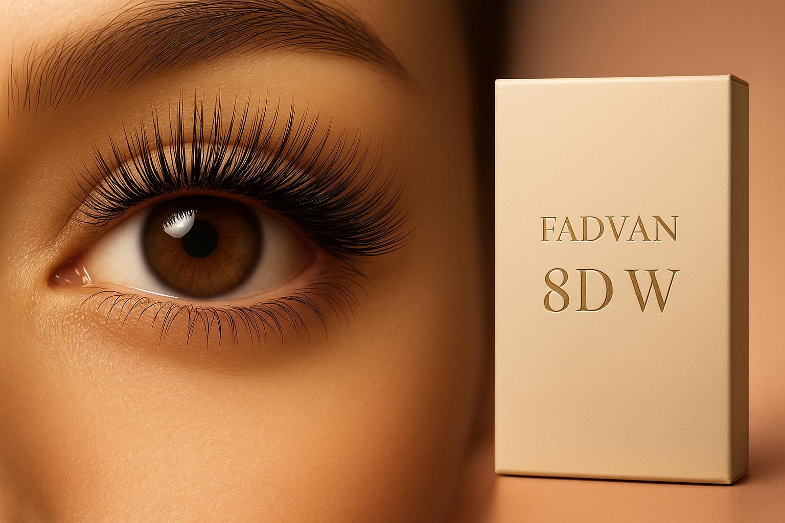 FADVAN 8D W: cílios 8D pré‑fabricados, dupla camada 4D, volume macio e natural, 0,07mm espessura, aplicação rápida, 4,9 estrelas, preço R$19,99 com frete grátis. (imagem gerada com inteligência artificial)