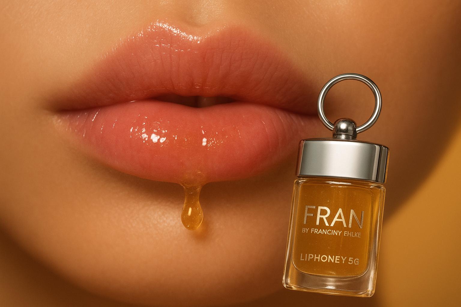 LipHoney 5G: gloss labial da Fran by Franciny Ehlke, hidrata, protege com mel e vitamina E, brilho natural, aroma doce, embalagem compacta com chaveiro. (imagem gerada com inteligência artificial)