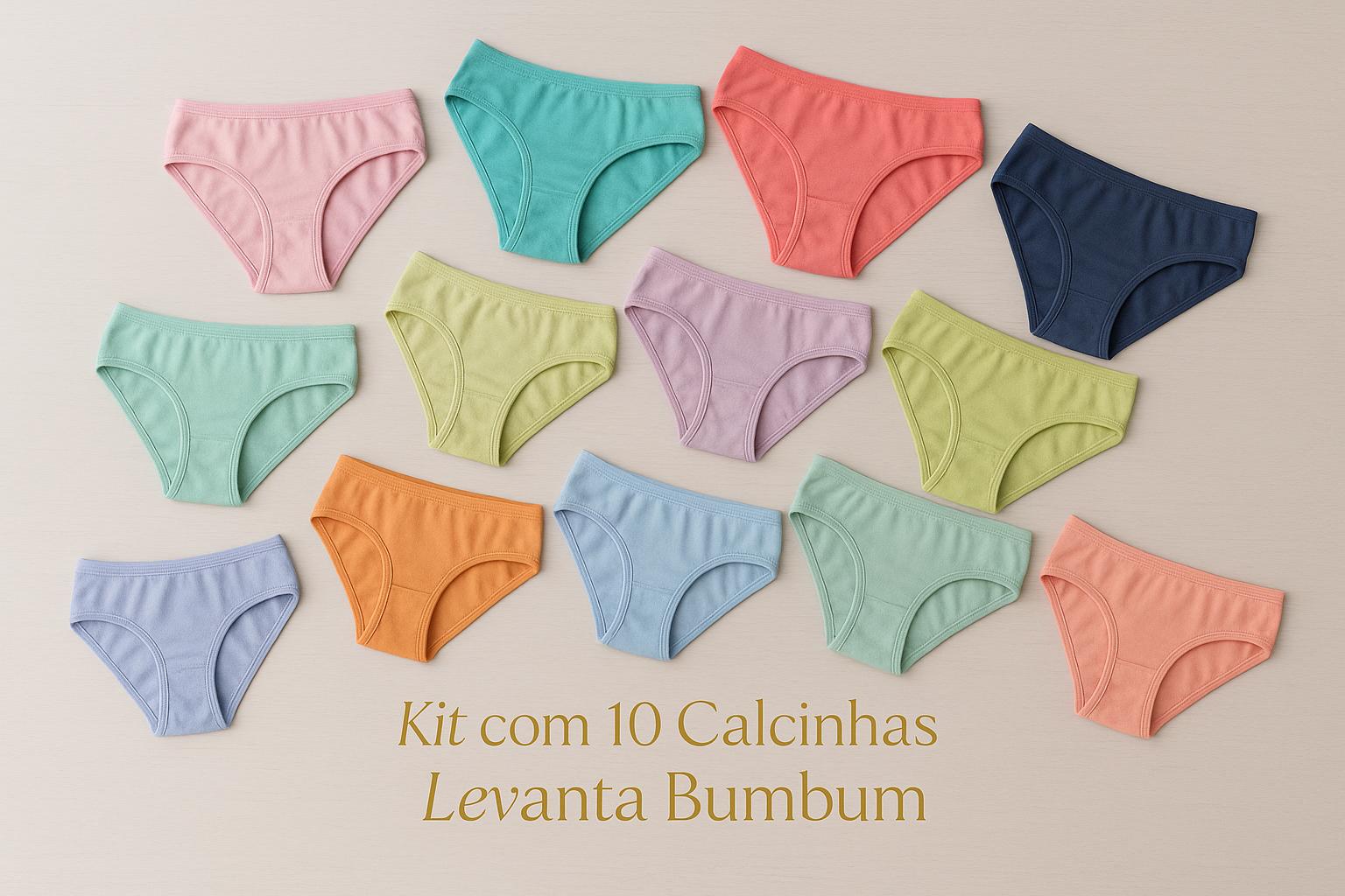 Kit com 10 calcinhas fio duplo estilo biquíni, forro 100% algodão e microfibra resistente. Tiras elásticas, design que evita marcas e entrega imediata. (imagem gerada com inteligência artificial)