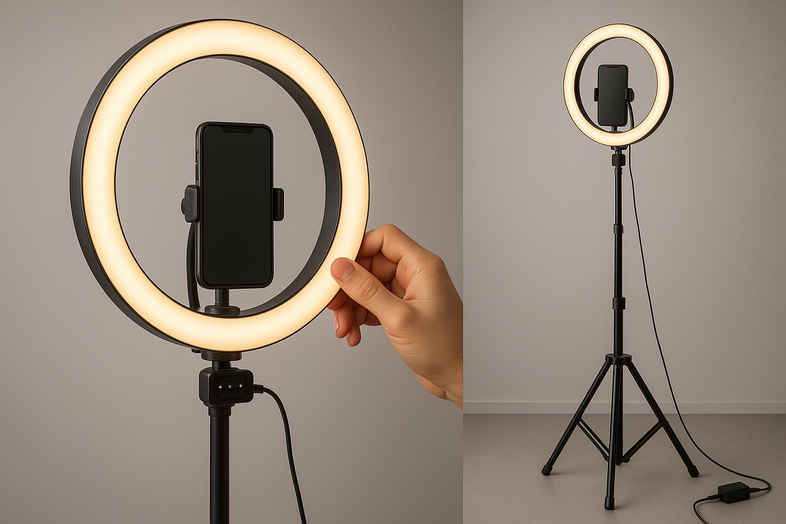 Kit completo Ring Light 12” (30 cm) profissional: 15 W LED, 3 tons de luz, tripé 2,10 m, 360° de rotação, suporte celular e controle USB Iluminação uniforme e suave (imagem gerada com inteligência artificial)