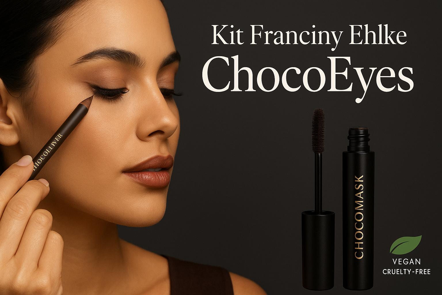 Kit Franciny Ehlke ChocoEyes: lápis CHOCOLINER e máscara CHOCOMASK, pigmentação, à prova d'água, vegano e cruelty‑free, nutrição e definição para olhos e lábios. (imagem gerada com inteligência artificial)