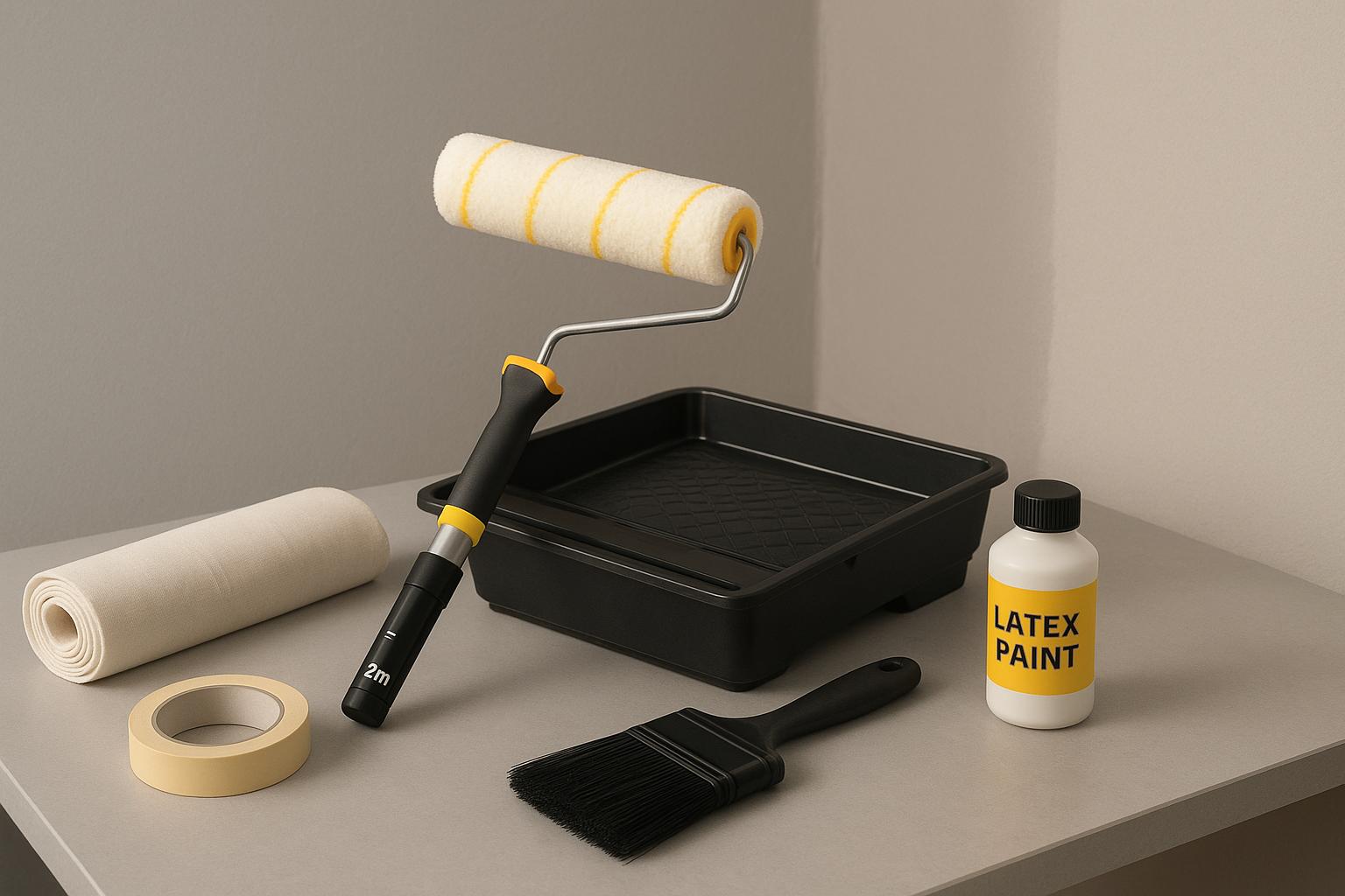 Kit Pinta Tudo Anti‑Gotas 23cm: rolo, bandeja, trincha, e opções de extensor + acessórios. Ideal para projetos profissionais com acabamento uniforme. (imagem gerada com inteligência artificial)