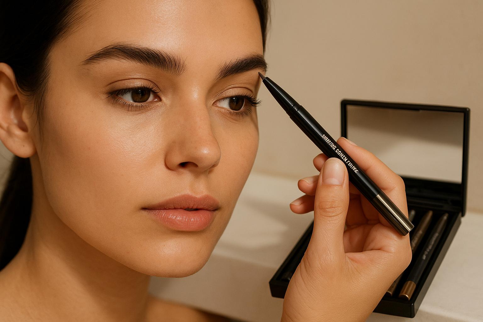 Caneta líquida de sobrancelha à prova d'água, 5 cores, 24h de duração, definição natural e preço baixo. Ideal para preenchimento rápido e duradouro. (imagem gerada com inteligência artificial)