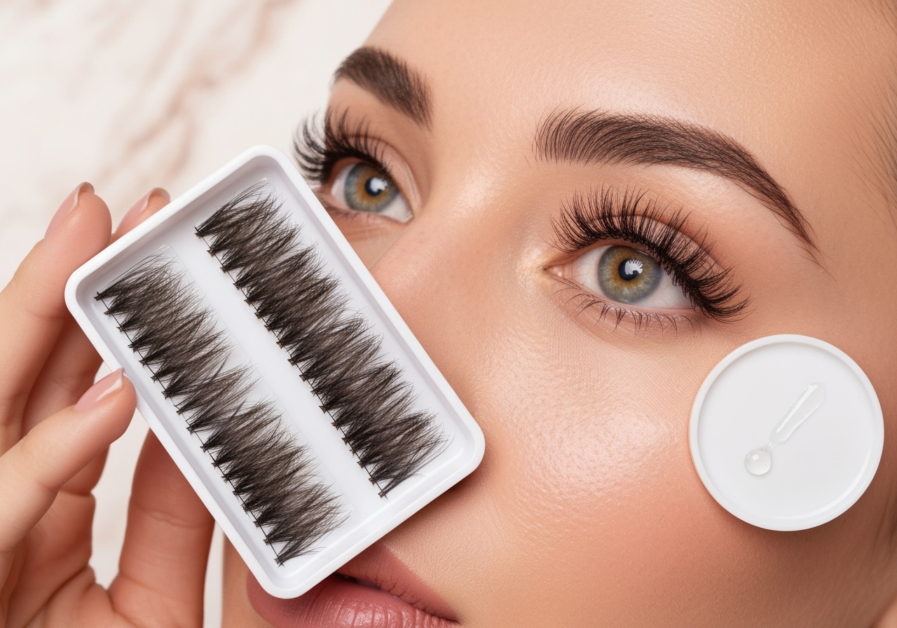 Transforme seu olhar com 140 fios de cílios 50D finos, naturais e únicos (9‑16 mm). DIY, reutilizáveis e laváveis: beleza duradoura sem gastar muito. (imagem gerada com inteligência artificial)