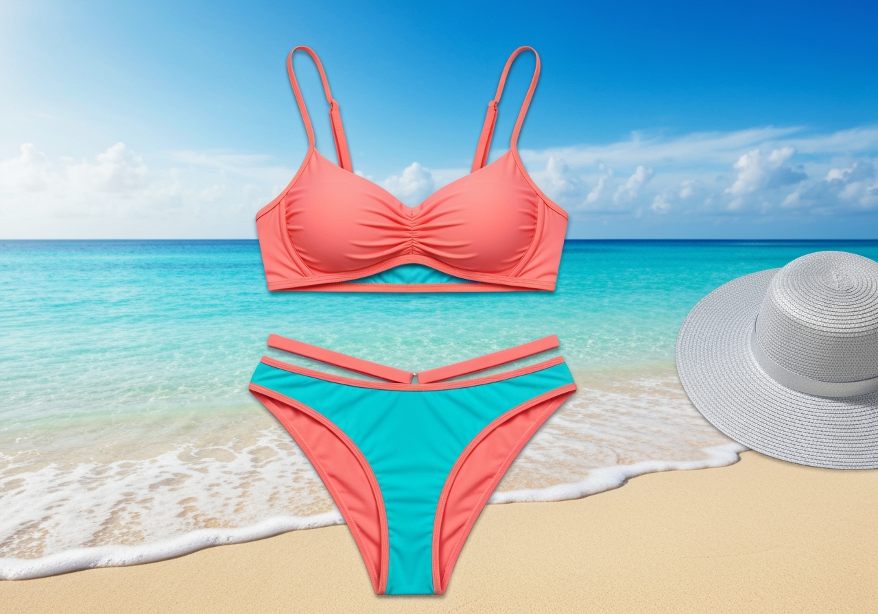 Biquíni Cortininha Asa Delta com bojo removível e fio duplo Suplex Premium: conforto, suporte e elegância em tecido de alta qualidade. Frete grátis a partir de R$19. (imagem gerada com inteligência artificial)