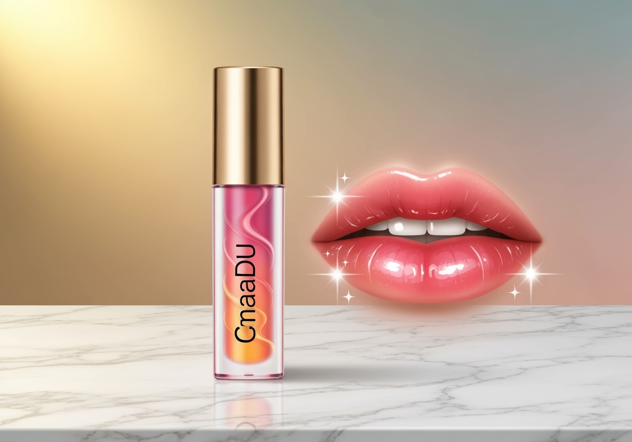 Experimente o brilho labial CmaaDu de 6 cores que mudam de cor, hidrata e deixa os lábios com efeito natural, tudo em copo antiaderente à prova d'água. (imagem gerada com inteligência artificial)