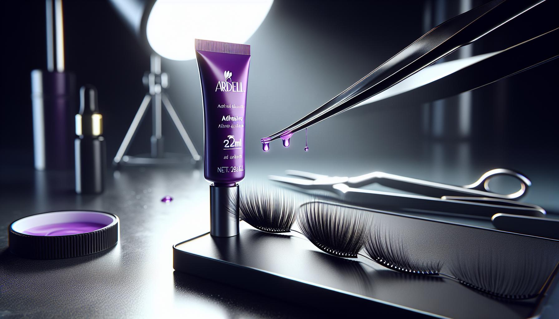 Coleja roxa Ardell 22ml: cola hipoalergênica, rápida adesão, entrega em <12h, ideal para tufinhos e extensões duradouras e seguras. (imagem gerada com inteligência artificial)