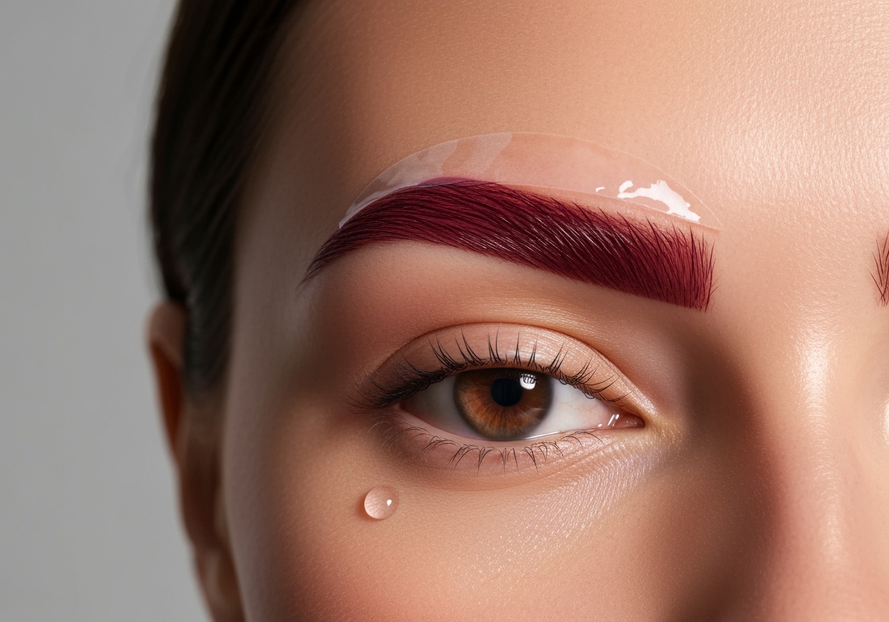 Descubra o gel de tatuagem de sobrancelhas Perfeito À Prova D'água: tom vinho tinto, acabamento matte, aplicação fácil e descascar que garante durabilidade sem borrões. (imagem gerada com inteligência artificial)