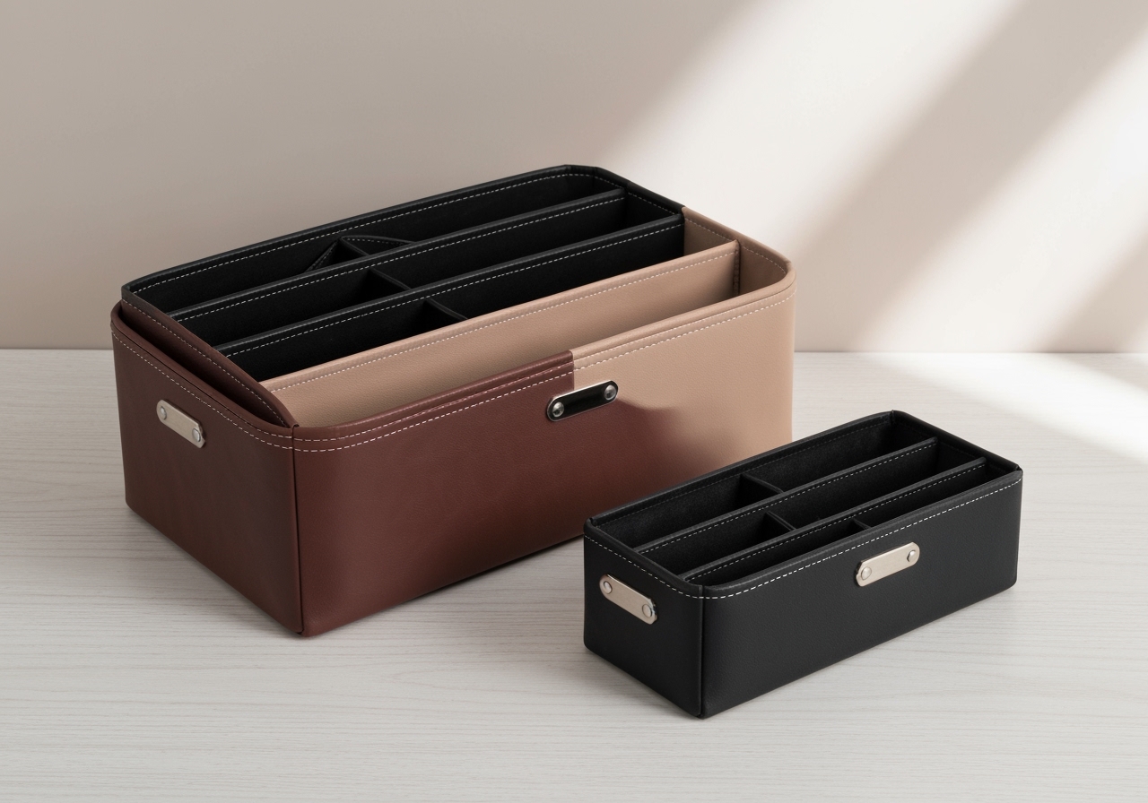 Descubra o Kit 2 Bolsas Necessaire de couro PU, perfeita combinação de grande capacidade e alto padrão de qualidade para organizar seus cosméticos com estilo. (imagem gerada com inteligência artificial)