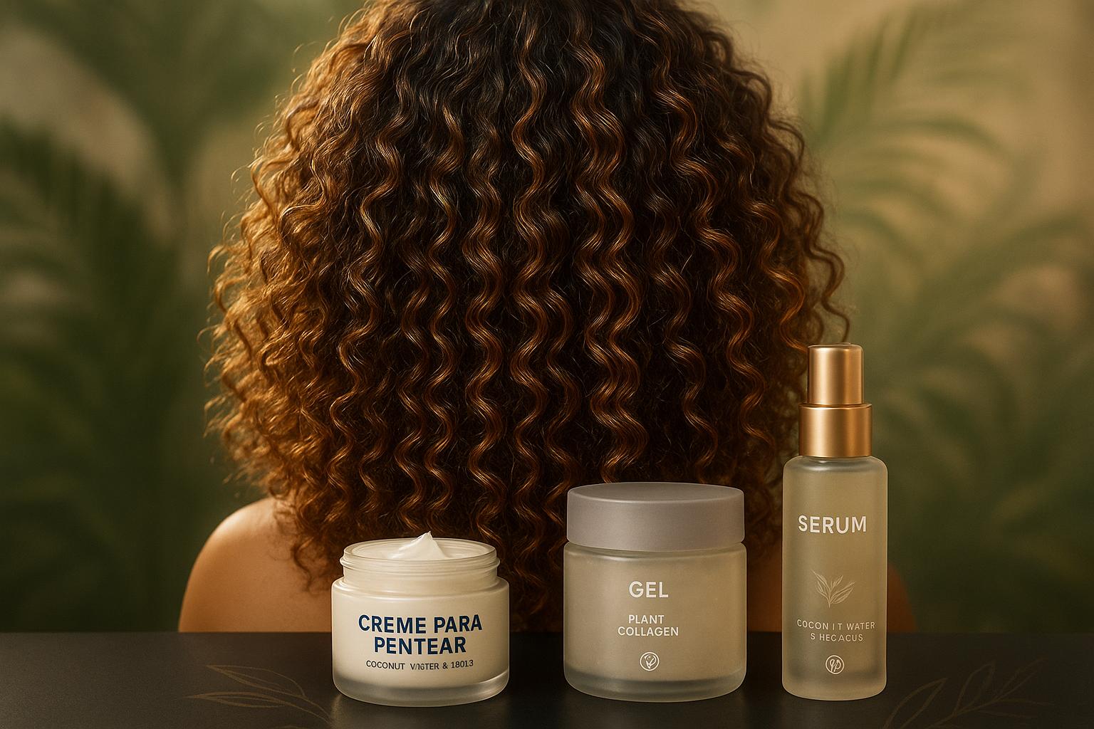 Kit Completo Definição Natural: creme, gelatina e óleo‑serum veganos hidratam e controlam frizz, deixando cachos definidos, brilhantes e com movimento por até 72h. (imagem gerada com inteligência artificial)