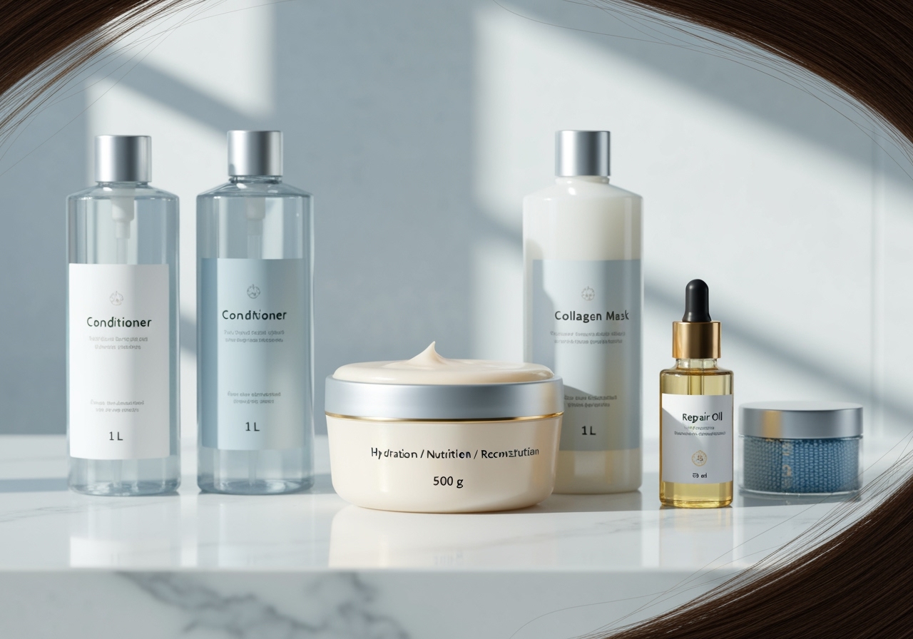 Kit Karseell 7 produtos: máscara, shampoo, condicionador e reparador. Tratamento profissional que nutre, reduz frizz e devolve brilho intenso. (imagem gerada com inteligência artificial)