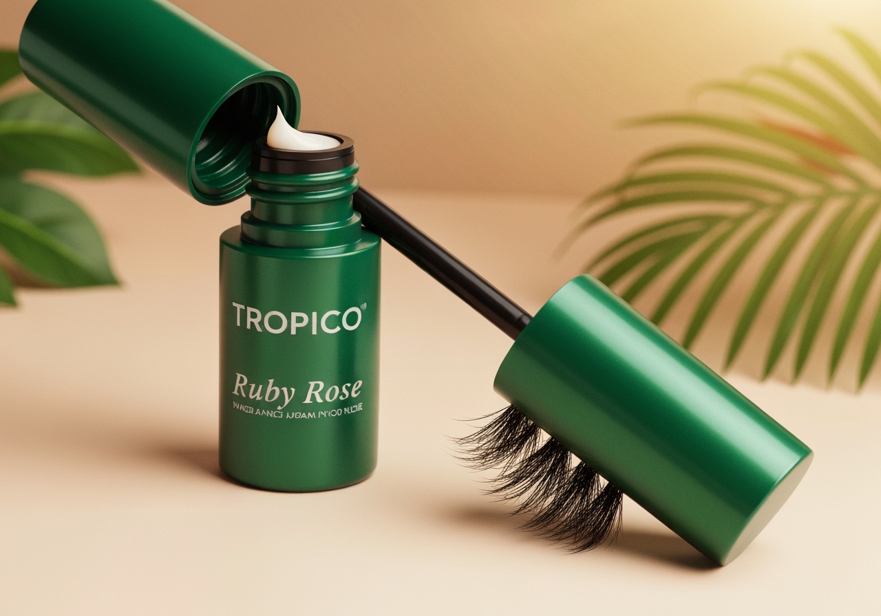Descubra a Máscara de Cílios Trópico Ruby Rose: volume instantâneo, longa duração, fórmula suave que hidrata e protege, para olhos marcados e naturais. (imagem gerada com inteligência artificial)