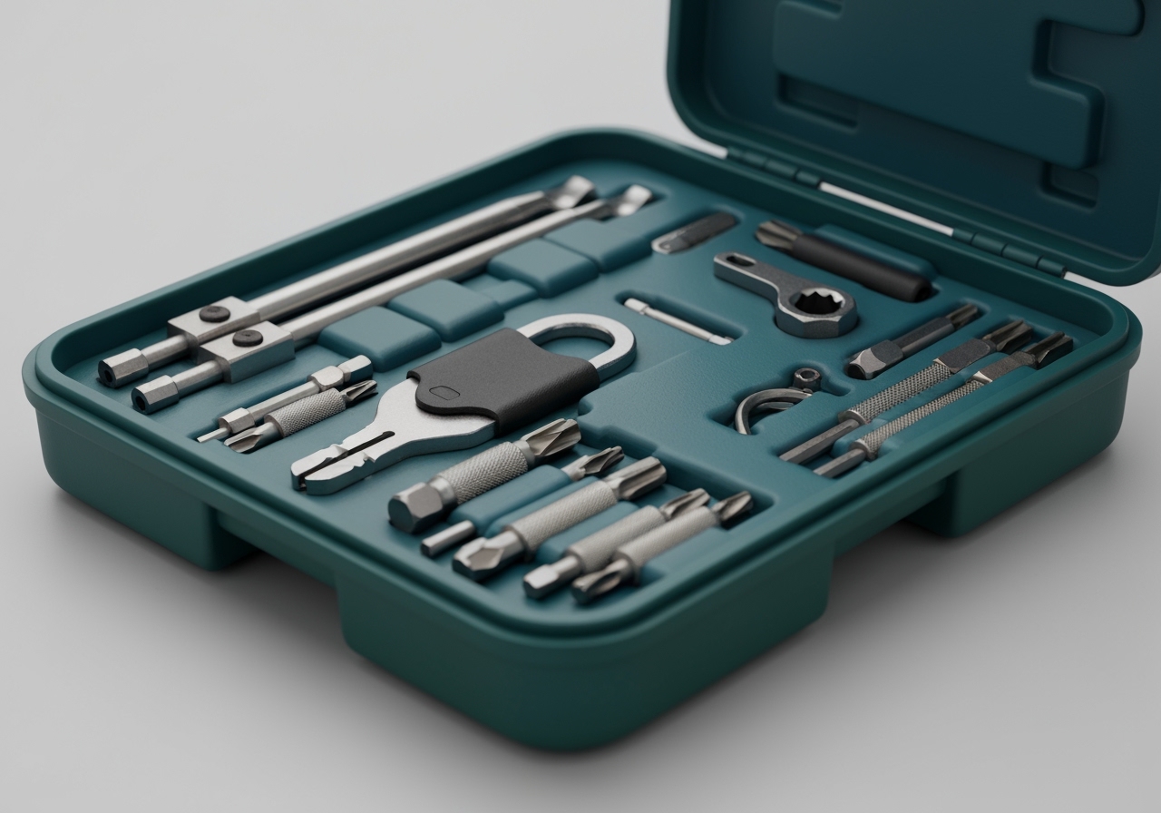 Kit de ferramentas 40/46 peças: soquetes, chave catraca reversível e maleta. Completo, prático e versátil para profissionais e entusiastas. A maleta robusta oferece fácil transporte e organização de todas as peças. (imagem gerada com inteligência artificial)