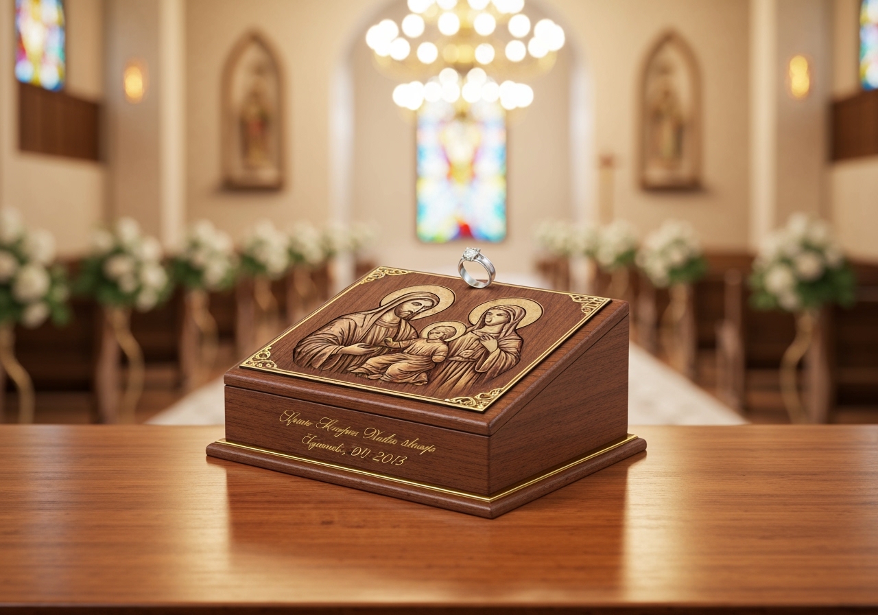 Descubra a porta aliança personalizada para seu casamento sagrado, unindo tradição e estilo único à celebração da família e o toque de ouro que eterniza seu vínculo. (imagem gerada com inteligência artificial)