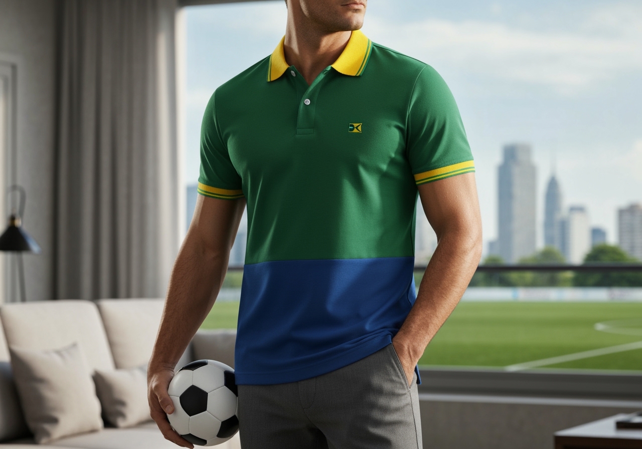 Garanta sua Camisa polo Brasil Seleção Brasileira Premium e torça pelo Hexa! Qualidade incrível por apenas R$ 41,11. Compre agora com envio rápido e seguro. (imagem gerada com inteligência artificial)