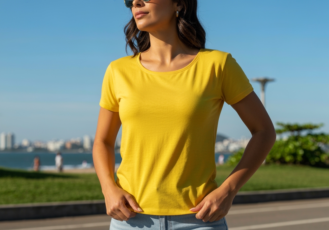 Camiseta feminina brasil em algodão macio por R$ 29,94. Descubra benefícios, tamanhos, cuidados e avaliações reais antes de comprar com segurança. (imagem gerada com inteligência artificial)