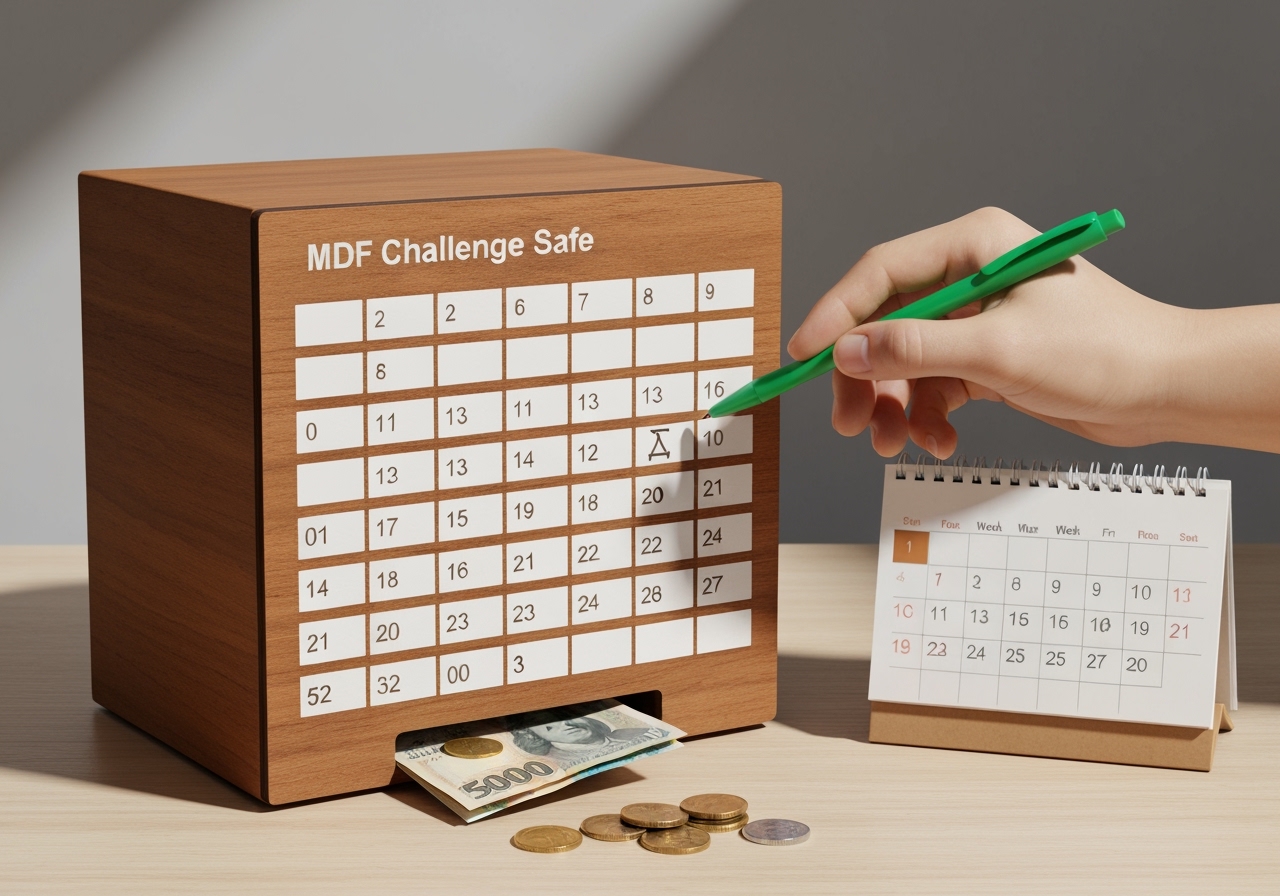 Descubra o segredo para juntar 10k! Com o Cofre Desafio MDF, a meta das 52 semanas ficou irresistível. Vem com caneta por apenas R$ 12,90. Comece a poupar hoje! (imagem gerada com inteligência artificial)