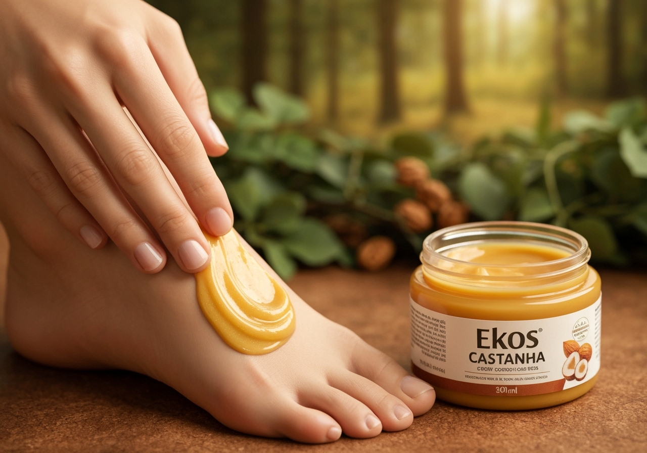 Sofre com pés rachados? Veja se comprar ekos castanha é a solução para uma hidratação rápida e cheirosa. Review completo do creme Natura por apenas R$ 23,46! (imagem gerada com inteligência artificial)