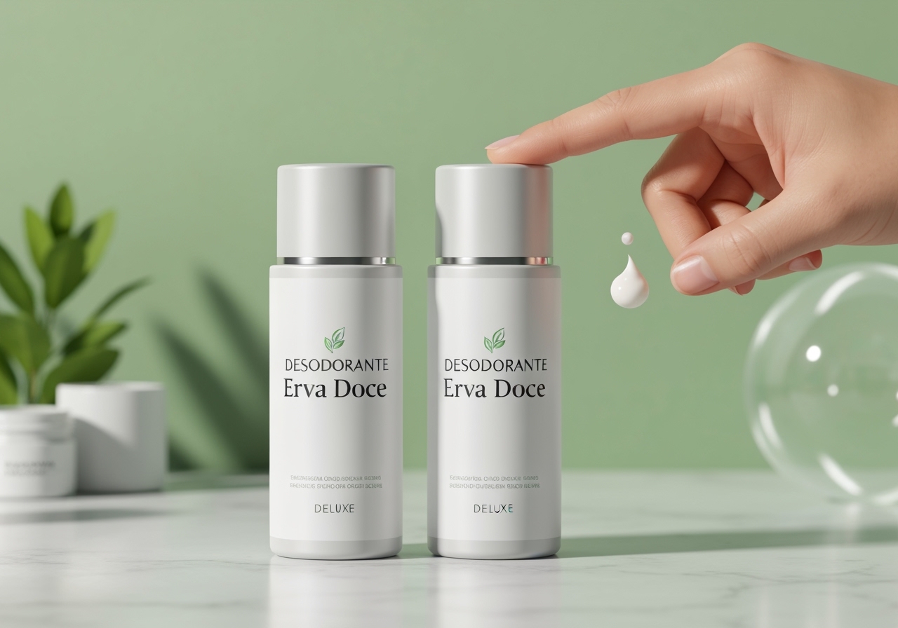 Busca proteção diária com a fragrância clássica que você ama? O kit Desodorante Erva Doce em creme traz 2 unidades por R$ 30,90. Clique e garanta já o seu! (imagem gerada com inteligência artificial)