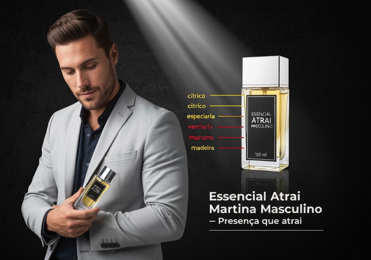Essencial Atrai Masculino: descubra notas, fixação, prós e contras, se vale a pena e onde comprar com segurança pelo melhor preço. (imagem gerada com inteligência artificial)