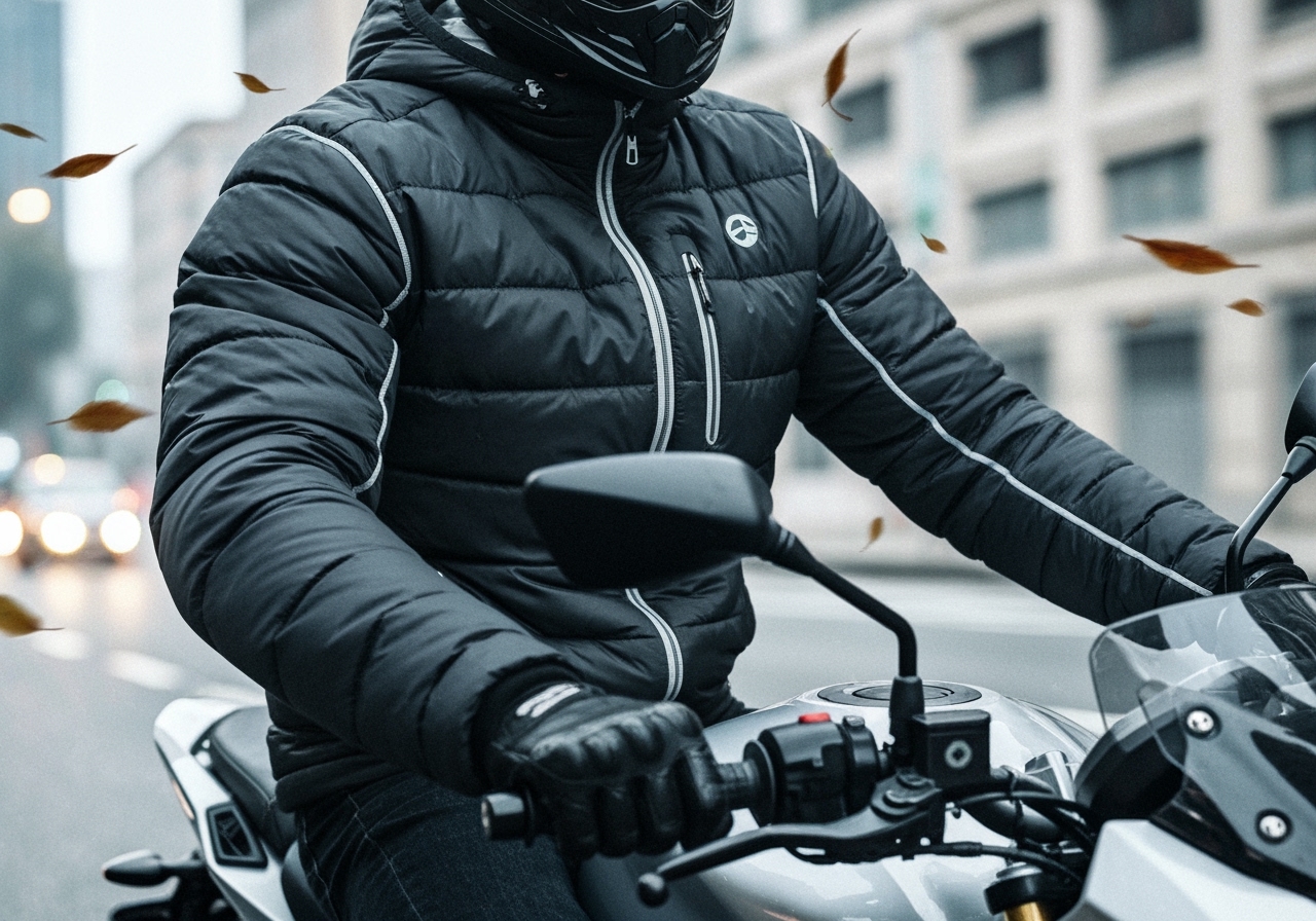 Passe frio na moto nunca mais! Descubra a jaqueta bobojaco barata que age como corta-vento térmico perfeito para o uso urbano por só R$ 71,07. (imagem gerada com inteligência artificial)