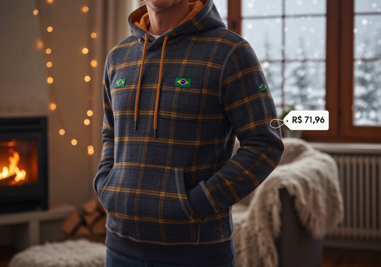 Procurando estilo e conforto? Descubra o Kit Moletom Brasil em algodão premium! Casaco unissex super macio por R$ 71,96. Clique e renove seu look agora mesmo! (imagem gerada com inteligência artificial)