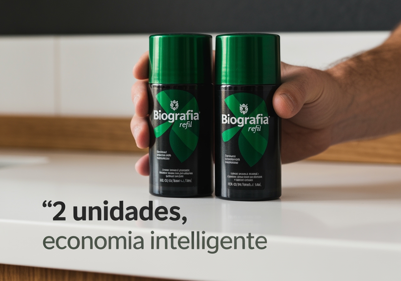 Procurando economia de verdade? O Refil Biografia masculino no kit com 2 unidades por apenas R$ 44,90 é a escolha ideal. Leia o review e garanta o seu! (imagem gerada com inteligência artificial)
