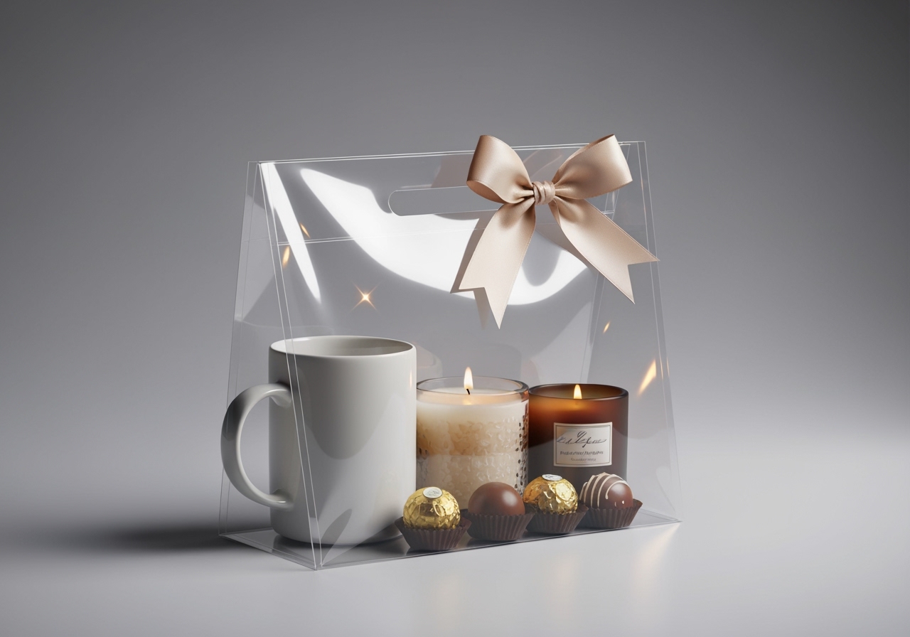 Valorize suas lembrancinhas com o saco presente transparente! Kits de plástico reutilizável (10, 20 ou 30 unidades) por R$ 39,99. Garanta o seu agora! (imagem gerada com inteligência artificial)